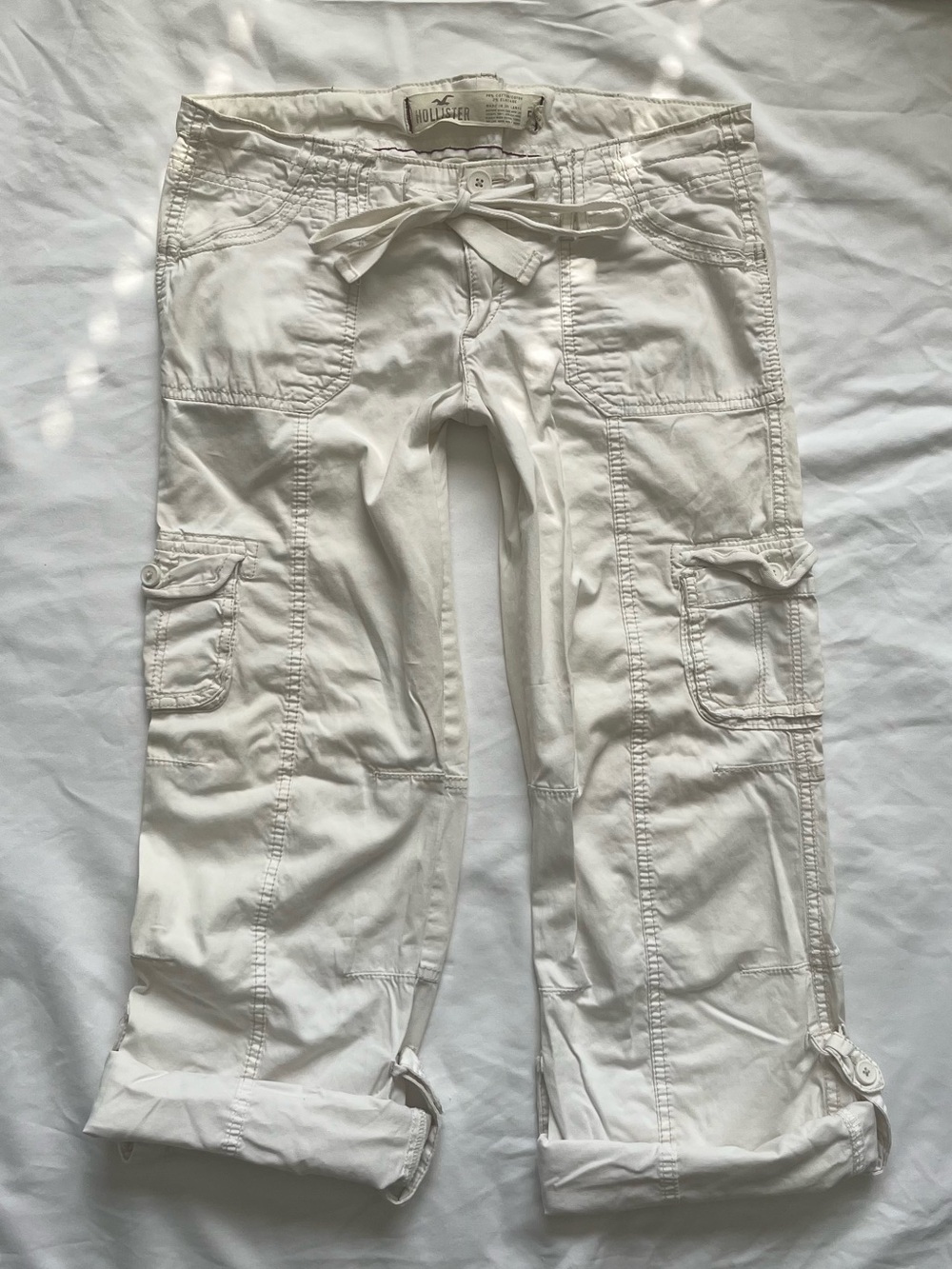 Hollister White Cargo Capri Jeans - Drawstring Waist